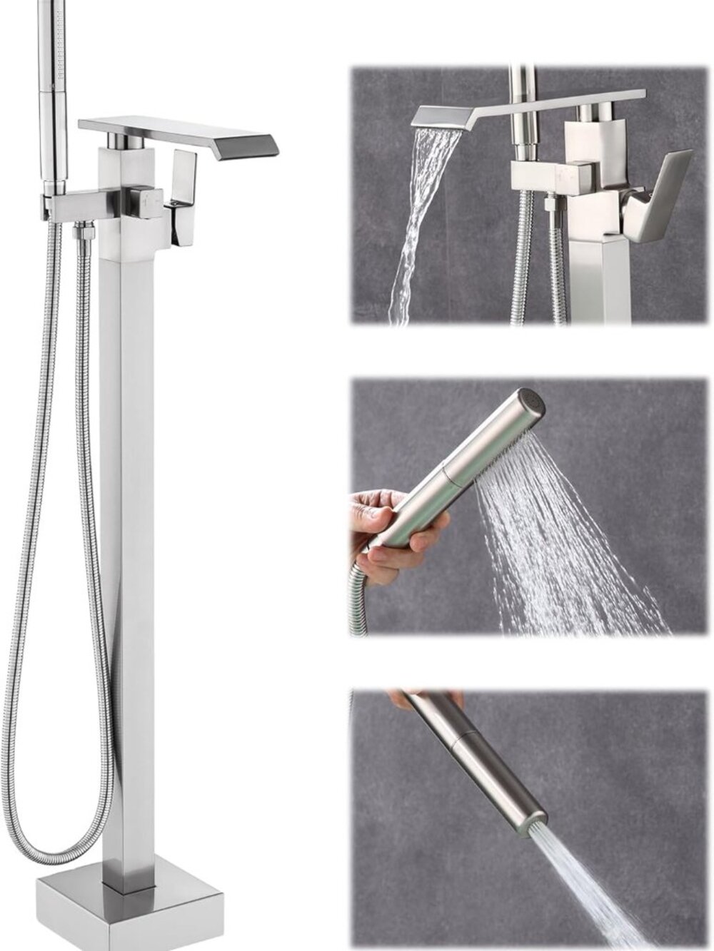 NWT: Waterfall Free Standing Tub Faucet, Hand Sprayer - Floor Mount  (Chrome)